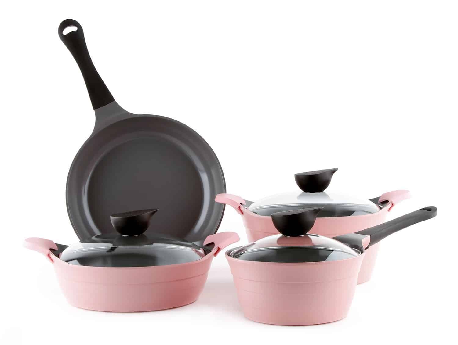 Jogo de Panela Neoflam Eela 4 peças Ceramic Nonstick Cookware Set in Pink