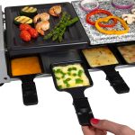 Dual Cheese Raclette Table Grill w Non-stick Grilling Plate and Cooking Stone- Deluxe 8 Person Electric Tabletop Cooker- Melt Cheese and Grill Meat and Vegetables at Once2